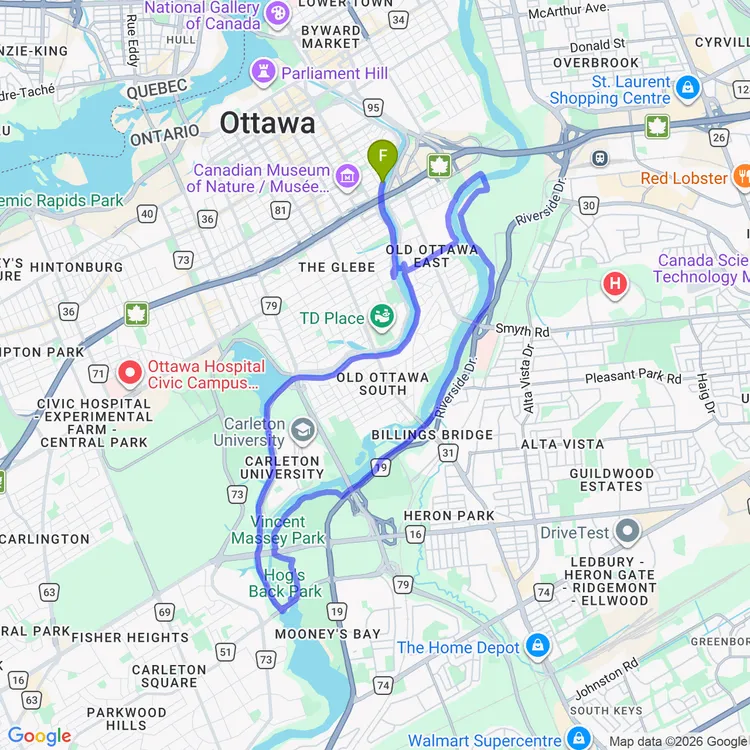 Map of Sunset Ride at the Hog's Back Falls Lookout