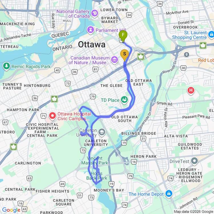 Map of ride in the vincent massey park 