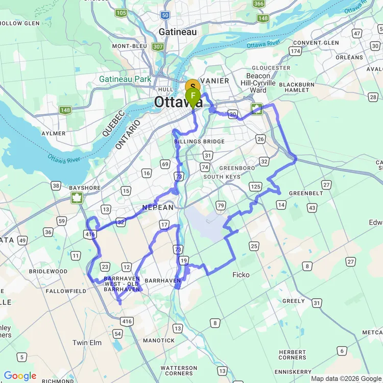 Map of Century Loop around Ottawa