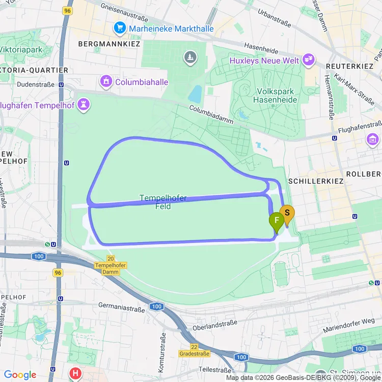 Map of “unstructured” workout in Tempelhofer Feld
