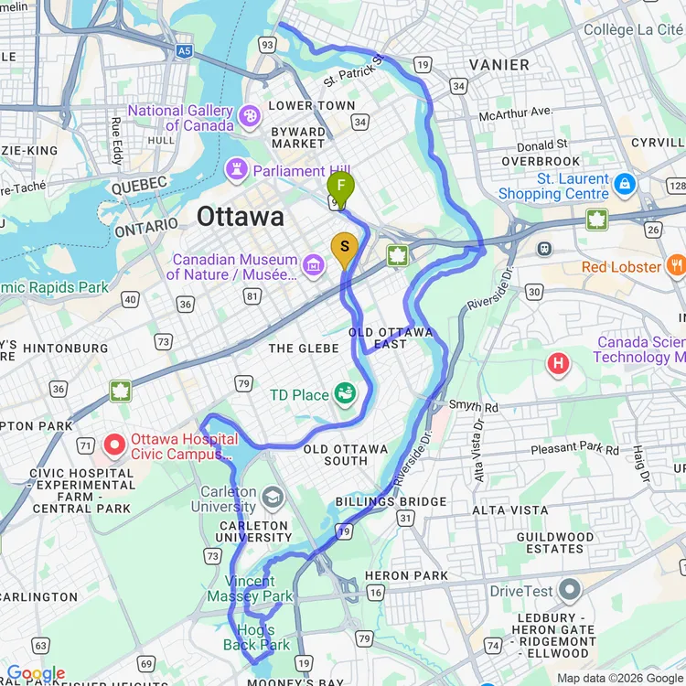 Map of Nice loop around Old Ottawa South