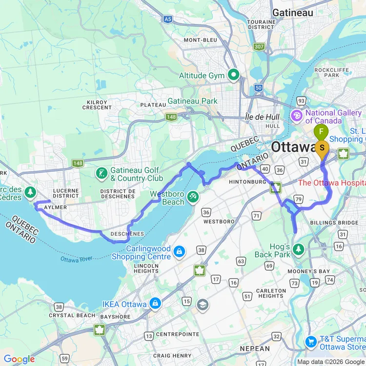 Map of Classic Lunch Ride to Aylmer