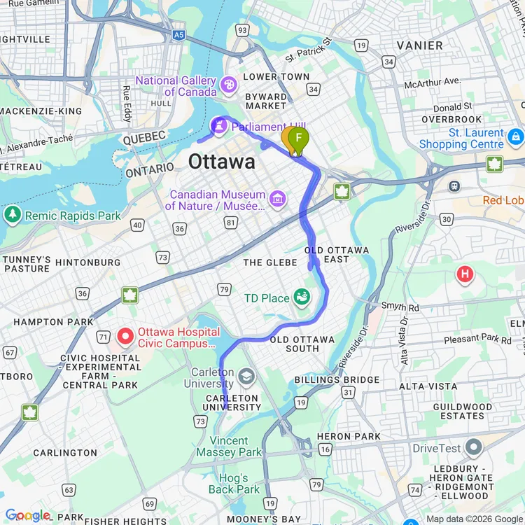 Map of Sunset ride around Colonel By