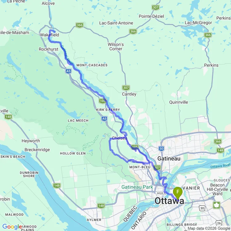 Map of Breathtaking Fall Ride to Wakefield