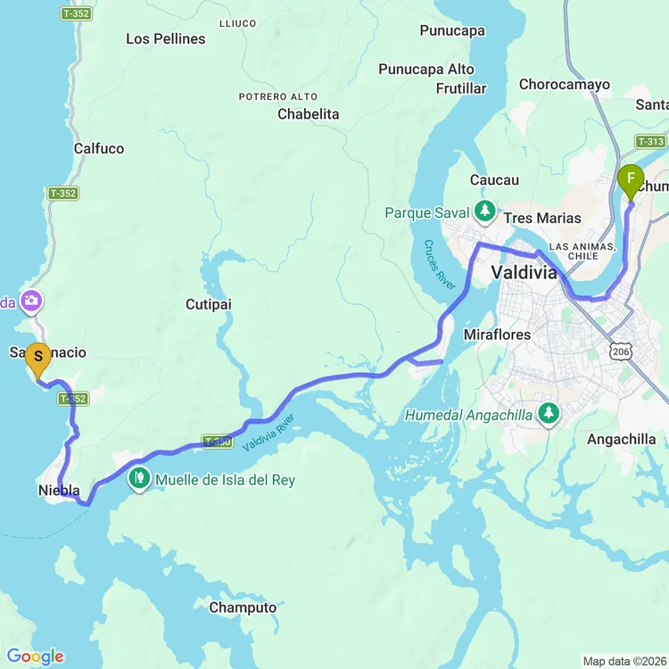 Map of Niebla to Valdivia