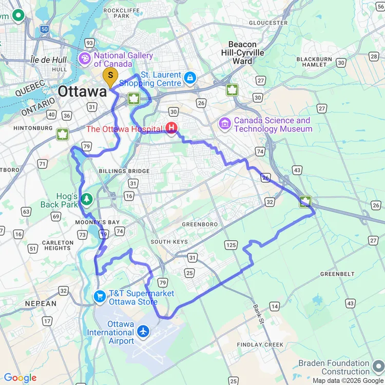 Map of Riding around the Greenbelt