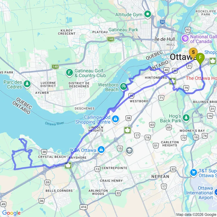Map of Riding around Shirley’s Bay