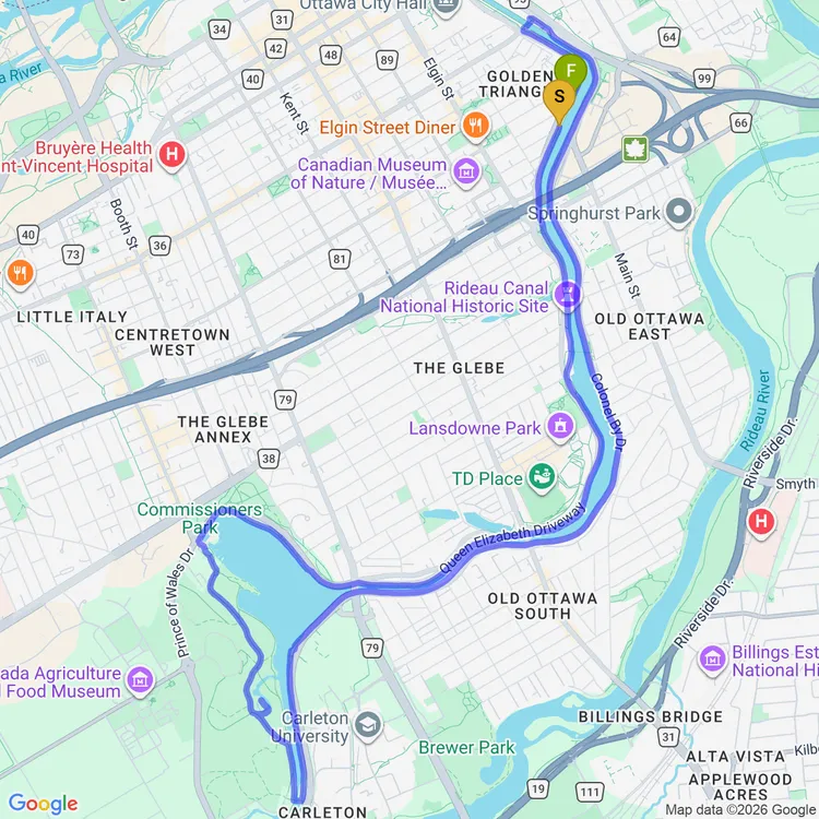 Map of chill ride around the canal