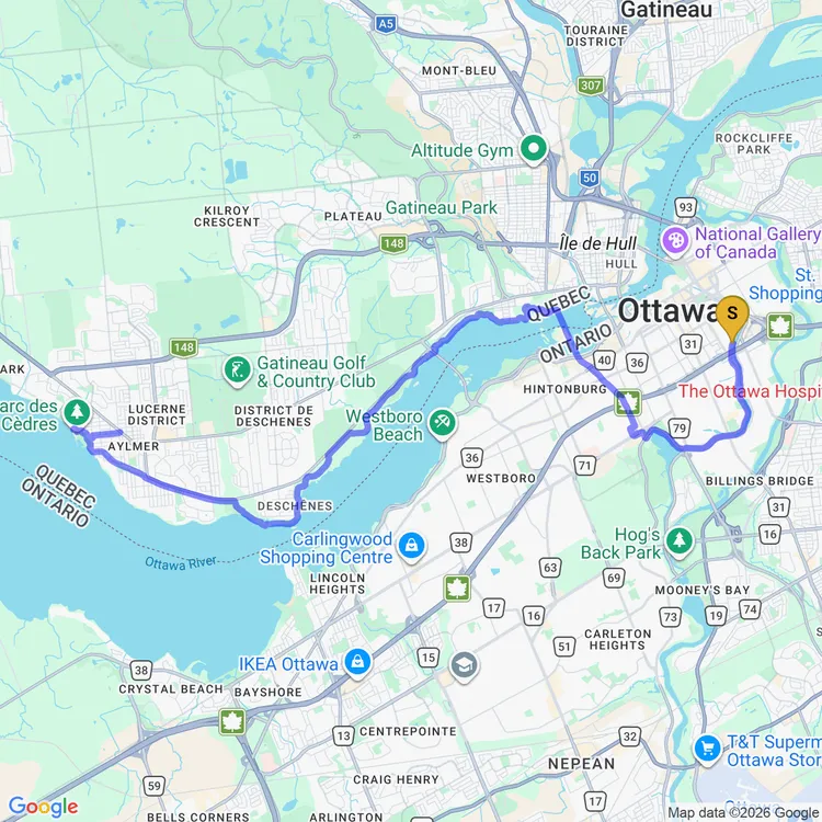 Map of chill ride to aylmer