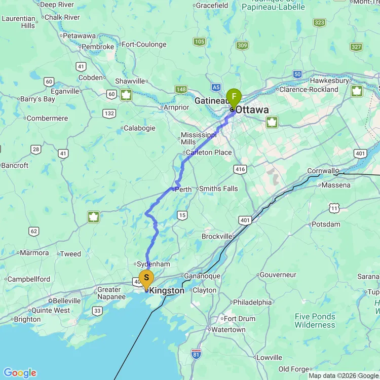 Map of Rideau Lakes Tour: Day 2 - Classic