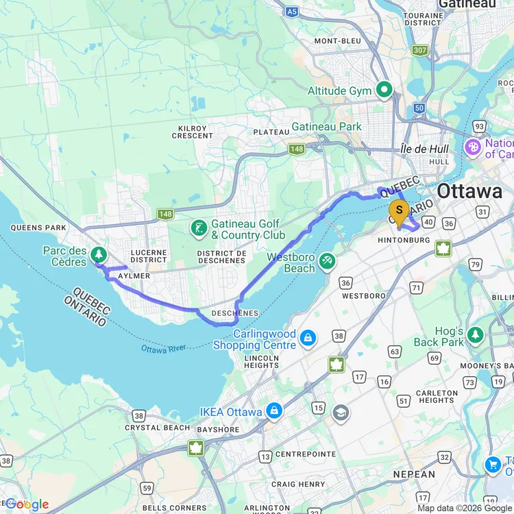 Map of chill aylmer ride