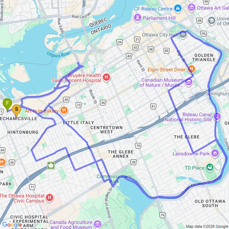 Map of Ottawa Critical Mass Ride 2024