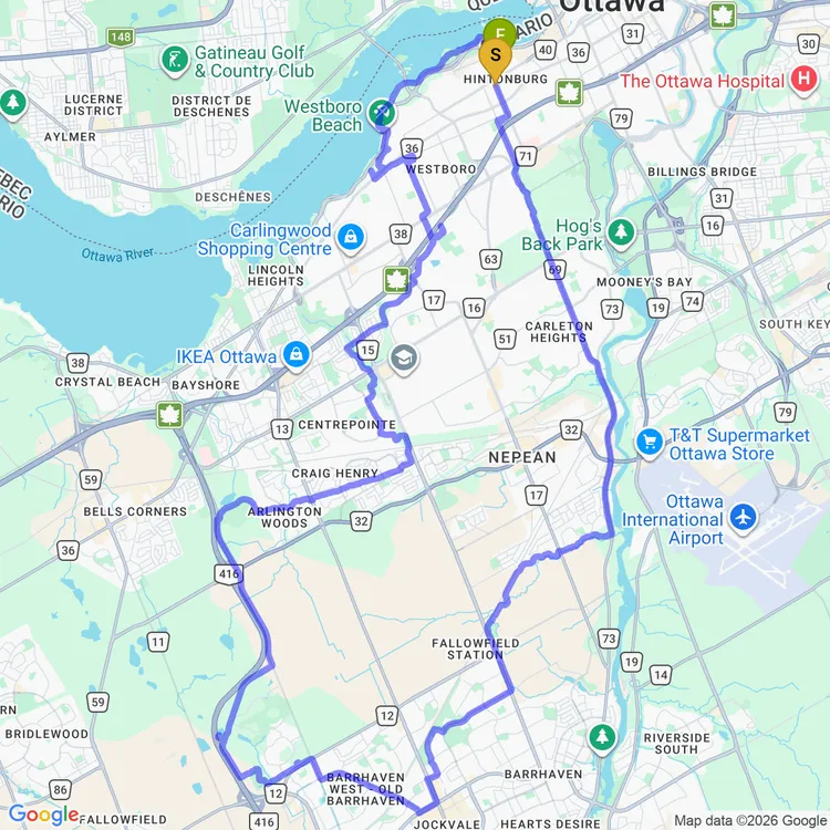 Map of ride to barrhaven