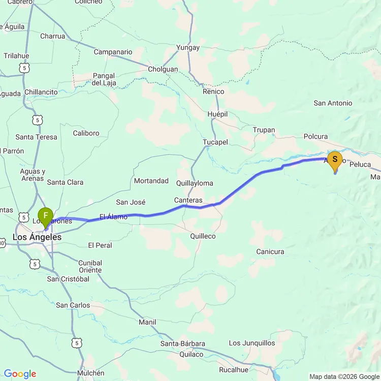 Map of Antuco towards Los Ángeles (the real LA)
