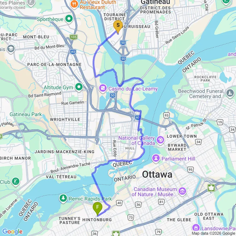 Map of back to Ottawa