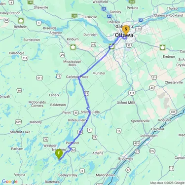 Map of Bikepacking to The Opinicon