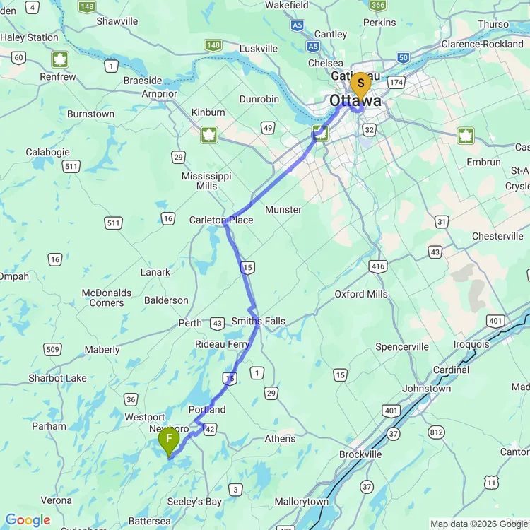 Map of Bikepacking to The Opinicon