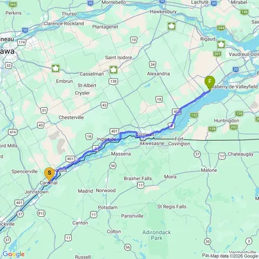 Map of Cardinal to St Zotique