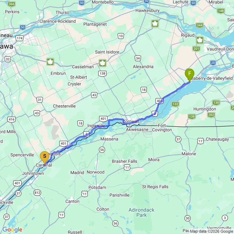 Map of Cardinal to St Zotique