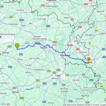 Map of Day 1: Aachen to ??? (Somewhere in Belgium)