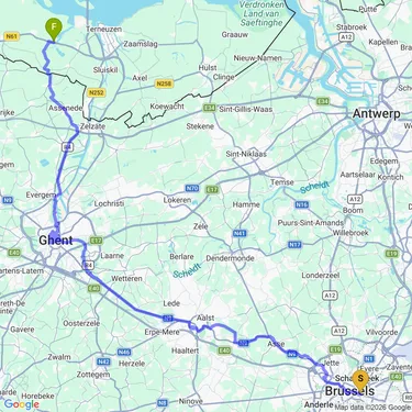 Map of Day 3: Brussels - Ghent - ??? (somewhere in Netherlands)
