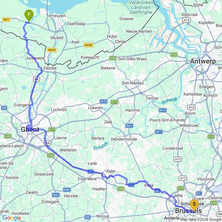 Map of Day 3: Brussels - Ghent - ??? (somewhere in Netherlands)