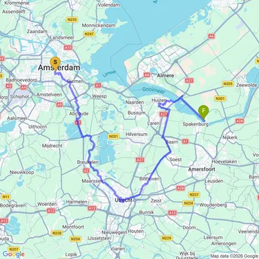Map of Amsterdam to ??? (past Utrecht)