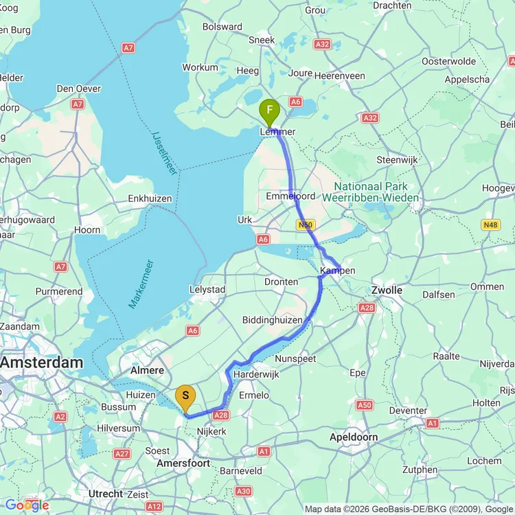 Map of Eemhof Marina to Lemmer Marina