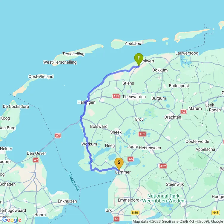 Map of Lemmer to Ferwert #eurobiketrip