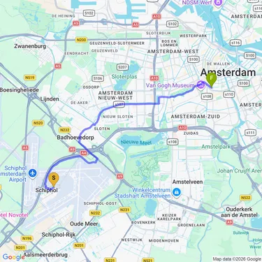 Map of schiphol to amsterdam with jeremy