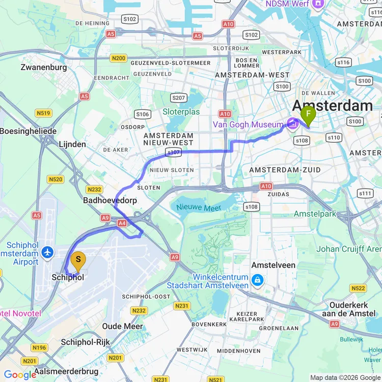 Map of schiphol to amsterdam with jeremy