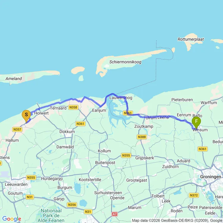 Map of to Winsum #eurobiketrip