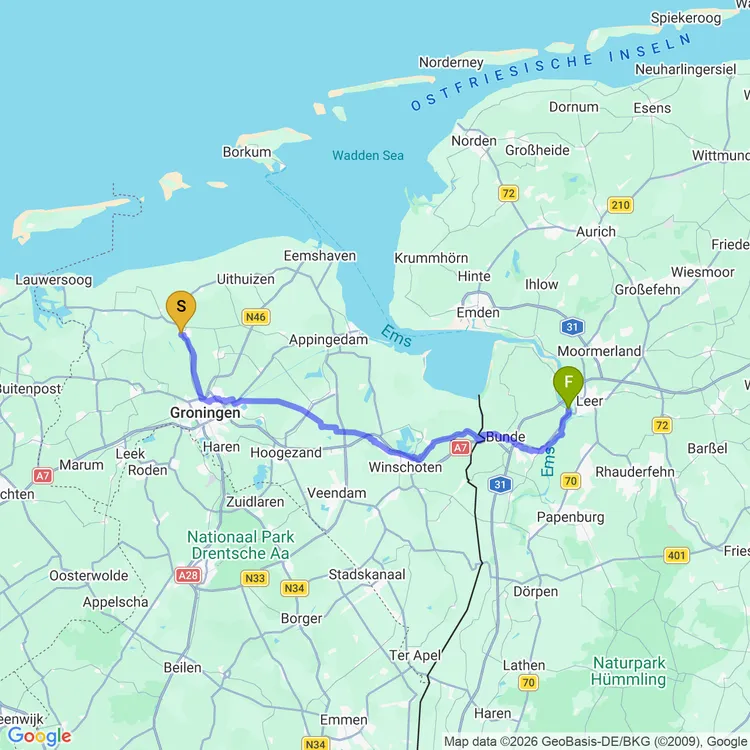 Map of Winsum to Weener 🌭 Leer