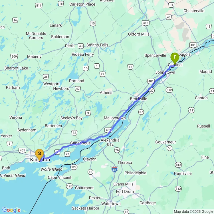 Map of Kingston to Cardinal