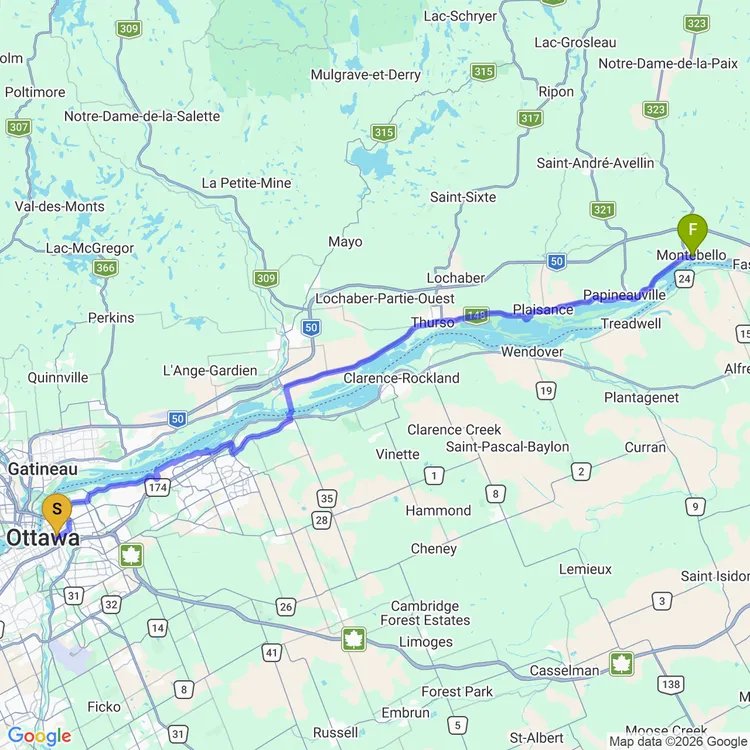 Map of On Tour: Ottawa to Montebello