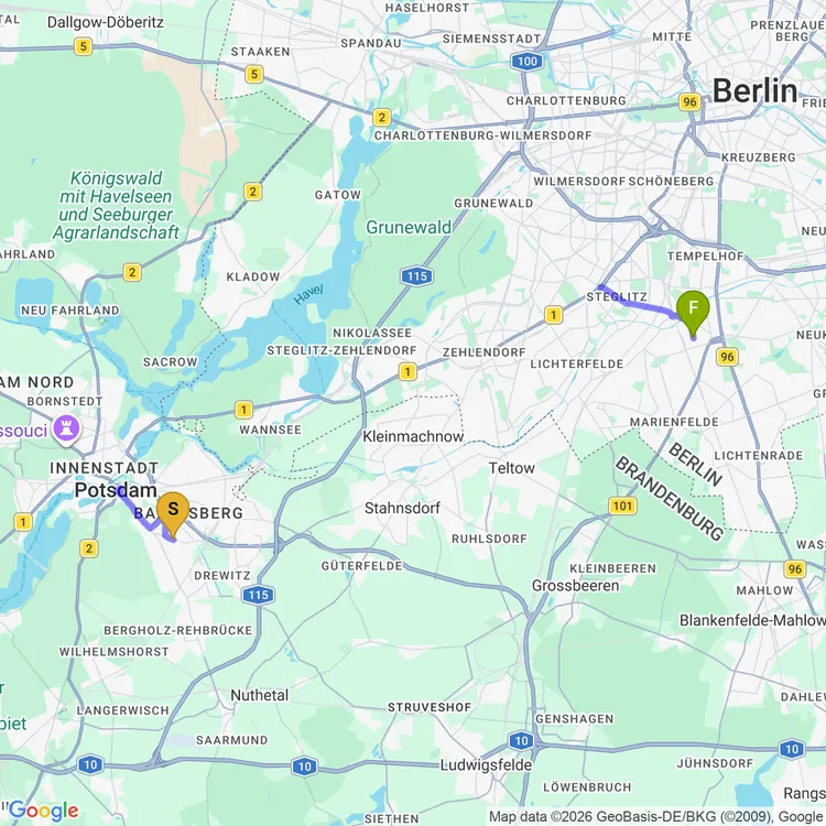Map of potsdam to berlin