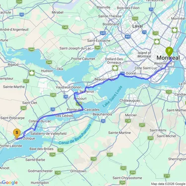 Map of Saint-Zotique to Montréal