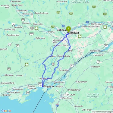 Map of 2023 Rideau Lakes Tour