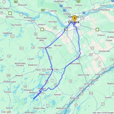 Map of Bikepacking to The Opinicon