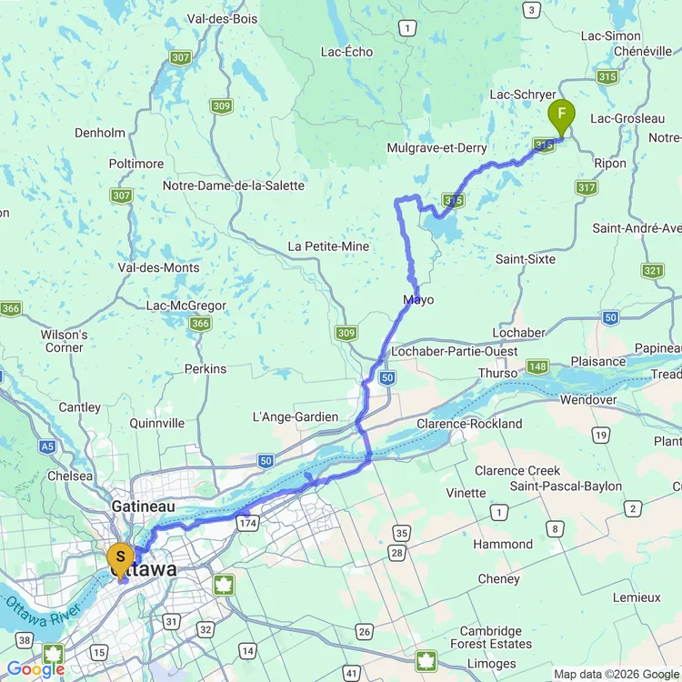 Map of Tour de Petite Nation - Day 1